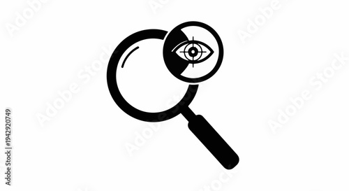 Magnifying glass focusing on an eye, representing search, discovery, and scrutiny.