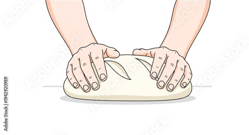 Hands Kneading Dough on Surface.