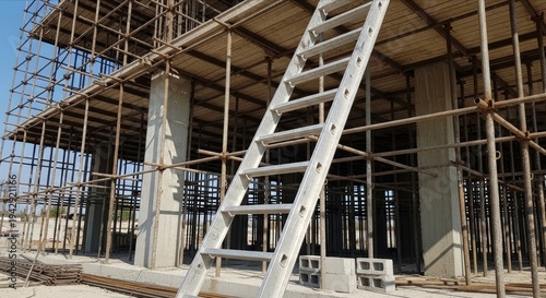 Construction Site with Scaffold and Ladder for Building Project