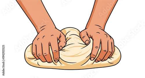 Hands Kneading Dough on White Background.