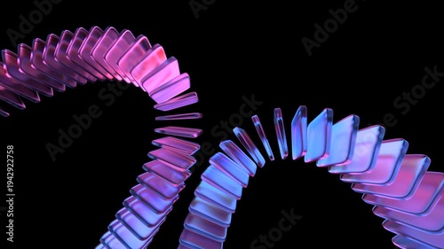 4k looping video, rotating colorful glass shapes on a black background, abstract geometric animation, 3d render