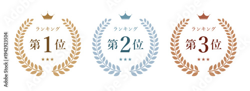 ランキングバッジセット（第1位・第2位・第3位のローレルリース表彰ラベル）