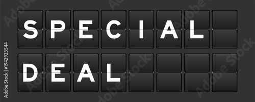 Black color analog flip board with word special deal on gray background