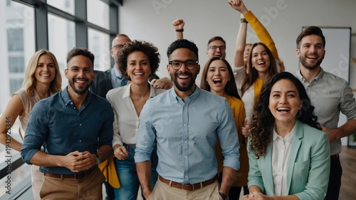 Wallpaper Mural Diverse Group of Colleagues Celebrating Success Together in a Modern Office Environment Torontodigital.ca