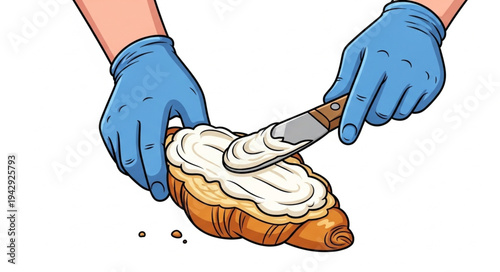 Hands Spreading Butter on Bread.