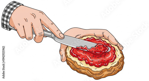 Hands Spreading Jam on Toast.