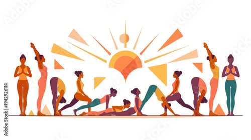 People practicing yoga outdoors at sunrise in a serene natural environment daily.