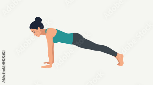 Woman performs plank exercise on floor with fitness gear