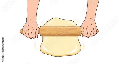 Hands Rolling Dough with Rolling Pin.
