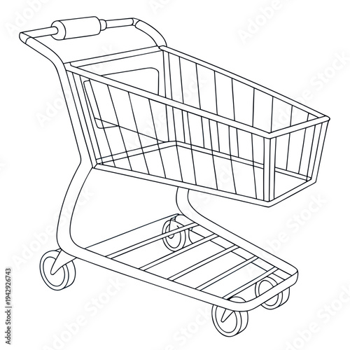 Empty shopping cart, line art illustration