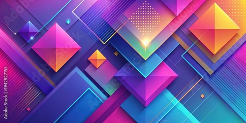 Vibrant Abstract Geometric Composition Featuring Overlapping Shapes and Dynamic Lines in a Spectrum of Bold Hues