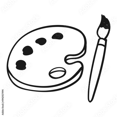 Art palette and paintbrush hand drawn doodle illustration