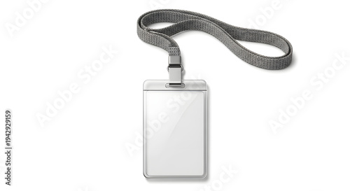 Blank ID card badge with metal key isolated on white background representing security and access concept 2026