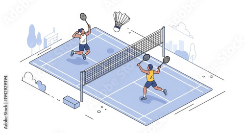 Illustration of People Playing Pickleball.