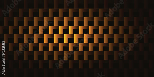 Premium 3D Amber Gold Technology Background – Seamless Interlocking Labyrinth Plates with Intense Central Glow and Luxury Metallic Relief