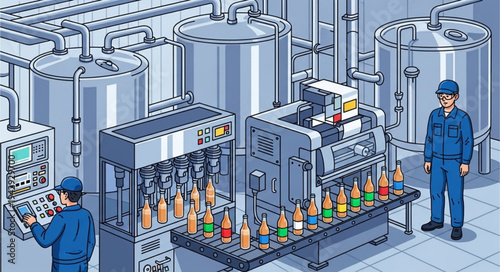 Industrial Beverage Production Line Workers.
