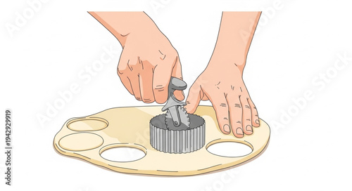 Hands Using Cookie Cutter on Dough.