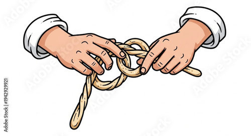 Hands Untying Knot Rope Illustration.