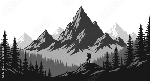 Hiker Standing on Mountain Peak.