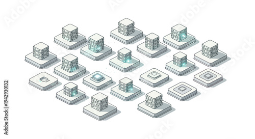 Isometric 3D Render of Abstract Square Pillars and Bases.