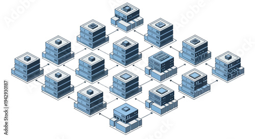 Isometric Blockchain Network with Connected Data Blocks.