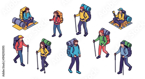 Hikers with Backpacks and Trekking Poles.