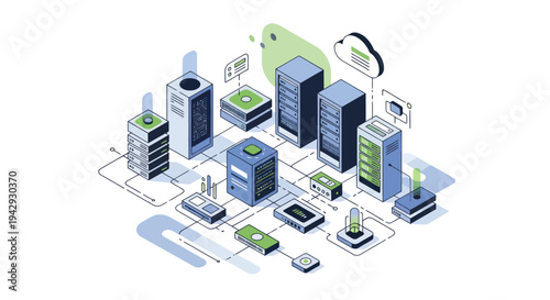Isometric Data Center and Cloud Computing Infrastructure.