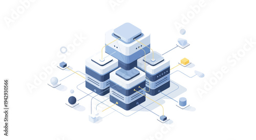 Isometric Data Center Servers Network Connection Illustration.