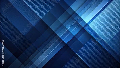 Abstract Blue Geometric Pattern Design with Intersecting Lines and Shapes of Varying Shades