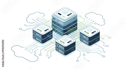 Isometric Servers and Cloud Computing Network Illustration.
