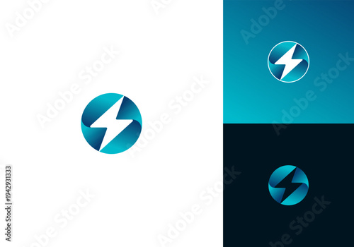 Lightning Power Charge Energy Electrical Circle Modern Gradient Vector Logo Design Illustration