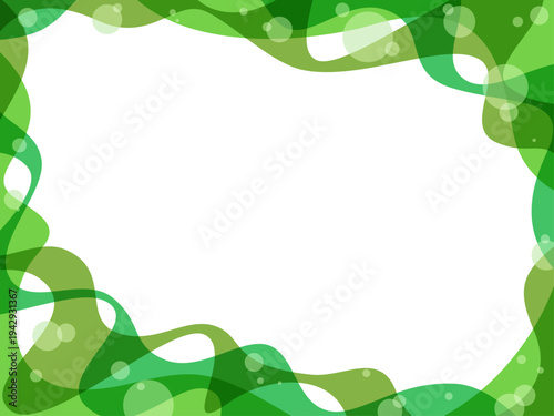 透明感のある緑色の曲線あしらい背景。バナー・プレゼン用テンプレート。