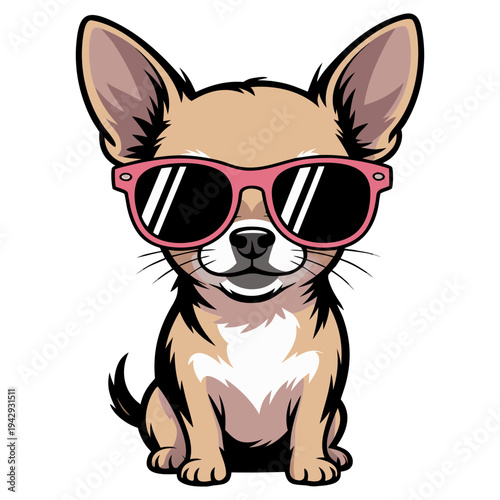 Flat vector art of chihuahua wearing sunglass