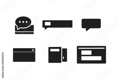 Collection of communication and interface icons including speech bubbles and windows