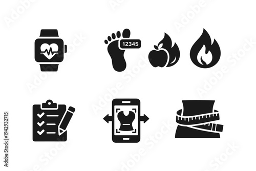Collection of health and fitness icons representing wellness and lifestyle tracking