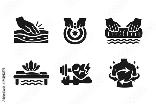 Set of icons representing wellness, spa, fitness, and body care treatments
