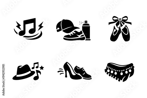 Collection of icons representing different dance styles and artistic expressions