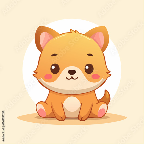 Charming and adorable cartoon puppy sitting patiently with a friendly smile, perfect for kids' designs and pet-related content