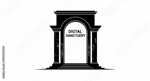 Elegant archway with "Digital Sanctuary" inscribed, symbolizing a gateway to online refuge and safety.