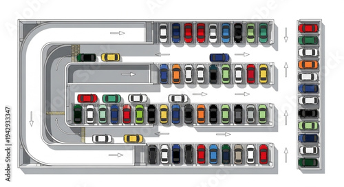 Aerial View of a Crowded Outdoor Parking Lot Full of Cars.