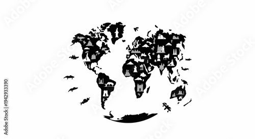 Global cityscape illustration showcasing diverse urban architecture and interconnectedness