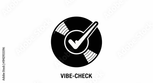 Stylized checkmark within a vinyl record symbol, representing approval or a good vibe.