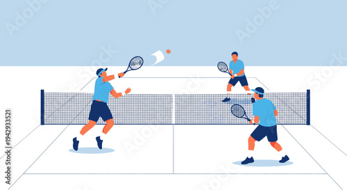 Tennis players playing doubles match at outdoor court sport activity illustration