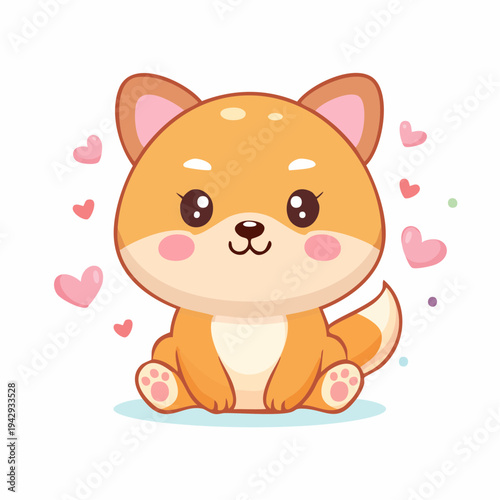 Adorable cartoon puppy character surrounded by charming pink hearts, exuding cuteness and joy