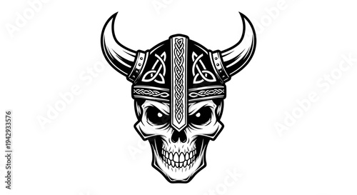 Viking skull illustration black and white vector art isolated design