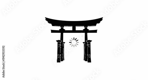 Serene Torii gate silhouette with soft glowing light in the center