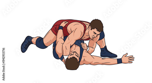 Wrestlers in action grappling on a white background vector illustration
