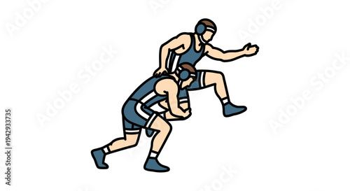 Wrestlers in action illustration depicting competitive sport on white background