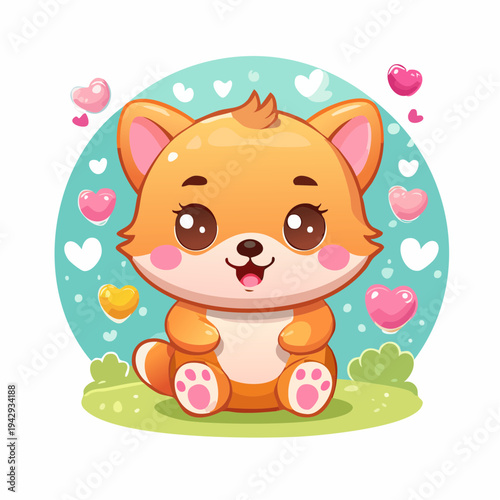 Adorable Cartoon Foxy Friend Surrounded by Floating Hearts in a Sweet and Whimsical Scene Reflecting Joy and Affection