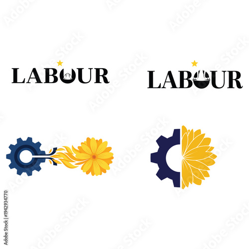 Labour party logo with gear and sun symbols